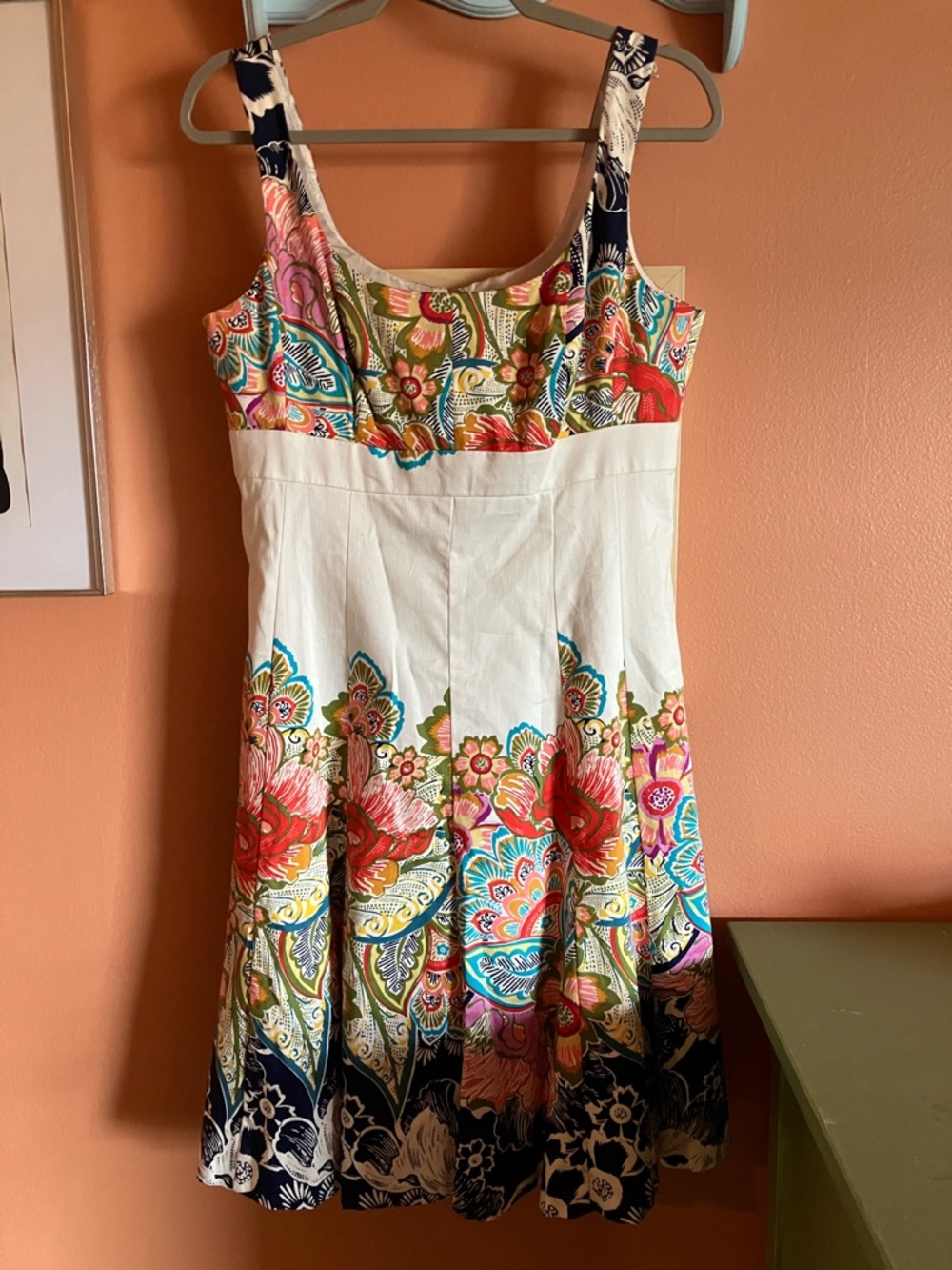Nine West White Midi Dress with Multicolor Floral Print